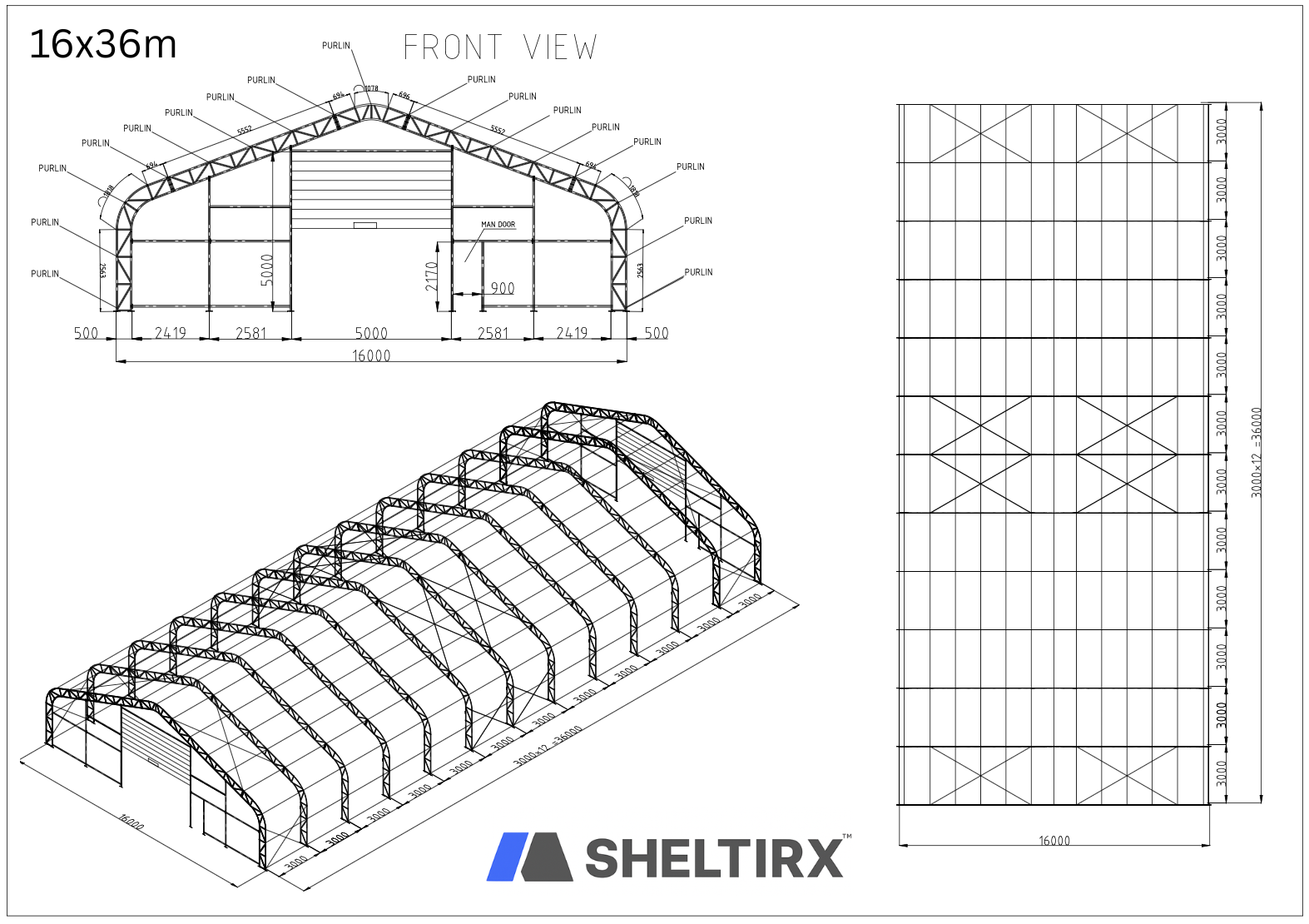 16x36m Sheltirx fabric structure with modern engineered design