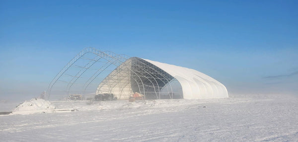 On-site installation of Sheltirx Formex™ fabric building