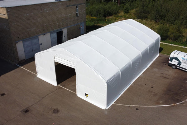 Commercial storage tents by Sheltirx for construction logistics
